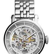 Fossil Boyfriend Automatic Skeleton Silver Dial Silver Steel Strap Watch for Women - ME3067