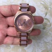 Michael Kors Janelle Three Hand Rose Gold Dial Two Tone Steel Strap Watch For Women - MK7135