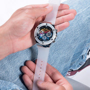 Guess Poseidon Chronograph Rainbow Dial White Silicone Strap Watch For Men - GW0425G4