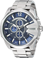 Diesel Mega Chief Chronograph Blue Dial Silver Steel Strap Watch For Men - DZ4417