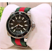 Gucci Dive Black Dial Two Tone NATO Strap Watch For Men - YA136206
