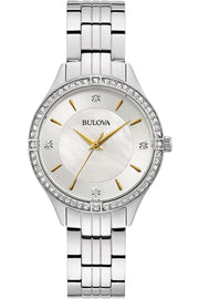 Bulova Crystal Collection Mother of Pearl Dial Silver Steel Strap Watch for Women - 96L263