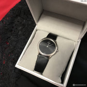 Calvin Klein Minimal Black Dial Black Leather Strap Watch for Men - K3M221CS