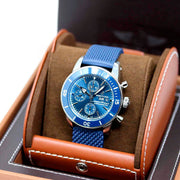 Breitling Superocean Heritage Chronograph 44 Blue Dial Blue Mesh Bracelet Watch for Men - A13313161C1S1