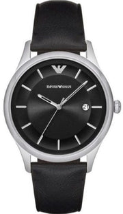 Emporio Armani Lambda Classic Quartz Black Dial Black Leather Strap Watch For Men - AR11020