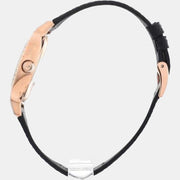 Emporio Armani Cleo Three-Hand Mother of Pearl Dial Black Leather Strap Watch For Women - AR11485