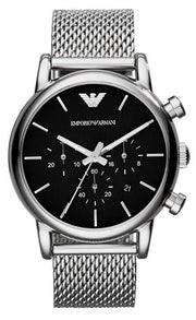 Emporio Armani Luigi Black Dial Silver Mesh Bracelet Watch For Men - AR8032