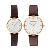 Emporio Armani Analog White Dial Brown Leather Strap Watch For Men - AR9042