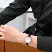 Emporio Armani Cleo Three-Hand Mother of Pearl Dial Black Leather Strap Watch For Women - AR11485