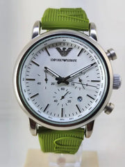 Emporio Armani Chronograph White Dial Green Rubber Strap Watch For Men - AR11022