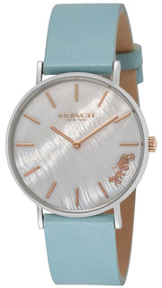 Coach Perry Mother of Pearl White Dial Blue Leather Strap Watch for Women - 14503271