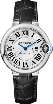 Cartier Ballon Bleu de Cartier Silver Dial Black Leather Strap Watch for Men - WSBB0026