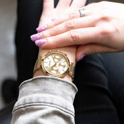 Hugo Boss Flawless Chronograph Gold Dial Gold Steel Strap Watch for Women - 1502532