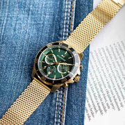 Tommy Hilfiger Jordan Chronograph Green Dial Gold Mesh Strap Watch For Men - 1792093