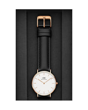 Daniel Wellington Classic Sheffield White Dial Black Leather Strap Watch for Women - DW00100036