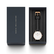 Daniel Wellington Classic Sheffield White Dial Black Leather Strap Watch for Women - DW00100036