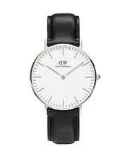 Daniel Wellington Classic Sheffield White Dial Black Leather Strap Watch For Women - DW00100053