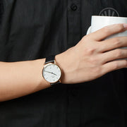 Daniel Wellington Classic Sheffield White Dial Black Leather Strap Watch For Men - DW00100084