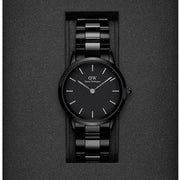 Daniel Wellington Iconic Link Ceramic Black Dial Black Steel Strap Watch For Women - DW00100414