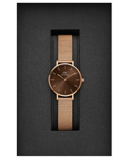 Daniel Wellington Petite Amber Brown Dial Gold Mesh Strap Watch For Women - DW00100476