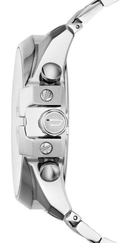 Diesel Mega Chief Chronograph White Dial Silver Steel Strap Watch For Men - DZ4328