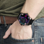 Diesel Badass Chronograph Anthracite Dial Black Leather Strap Watch For Men - DZ7270
