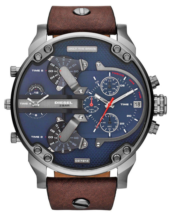 Diesel Mr Daddy Chronograph Blue Dial Brown Leather Strap Watch For Men - DZ7314