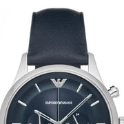 Emporio Armani Lambda Chronograph Blue Dial Blue Leather Strap Watch For Men - AR11018