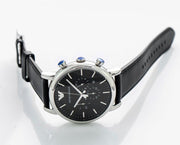 Emporio Armani Dress Analog Black Dial Black Leather Strap Watch For Men - AR8029
