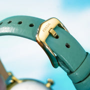 Fossil Jacqueline Analog Moonphase Mother of Pearl White Dial Green Leather Strap Watch for Women - ES5168