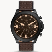 Fossil Nate Chronograph Brown Dial Brown Leather Strap Watch for Men - JR1511