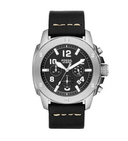 Fossil Modern Machine Chronograph Black Dial Black Leather Strap Watch for Men - FS4928