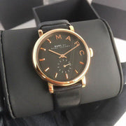 Marc Jacobs Baker Black Dial Black Leather Strap Watch for Women - MBM8633