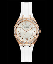 Guess Cosmo Diamonds Silver Dial White Rubber Strap Watch for Women - GW0034L2