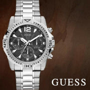 Guess Commander Chronograph Black Dial Silver Steel Strap Watch for Men - GW0056G1
