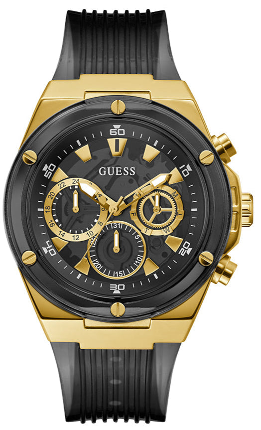 Guess Poseidon Chronograph Black Dial Black Silicone Strap Watch For Men - GW0425G1