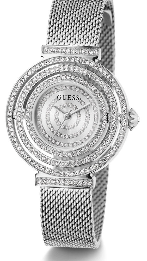 Guess Dream Crystals Silver Dial Silver Mesh Strap Watch For Women - GW0550L1