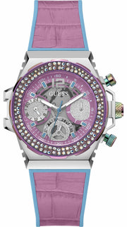 Guess Fusion Chronograph Pink Dial Pink Leather Strap Watch for Women - GW0553L5