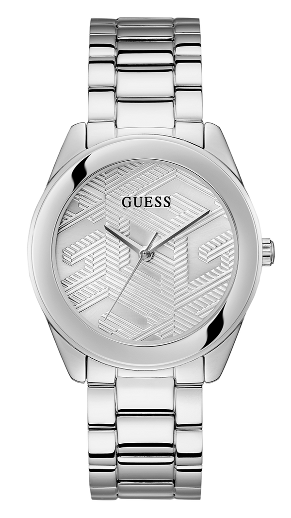 Guess Cubed Analog Silver Dial Silver Steel Strap Watch For Women - GW0606L1