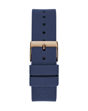 Guess Cubed Analog Rose Gold Dial Blue Leather Strap Watch For Women - GW0665L2