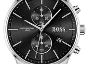 Hugo Boss Associate Chronograph Black Dial Silver Steel Strap Watch for Men - 1513869