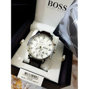 Hugo Boss Aeroliner Chronoraph White Dial Brown Leather Strap Watch For Men - 1512447