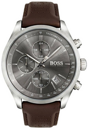 Hugo Boss Grand Prix Chronograph Grey Dial Brown Leather Strap Watch for Men -  1513476