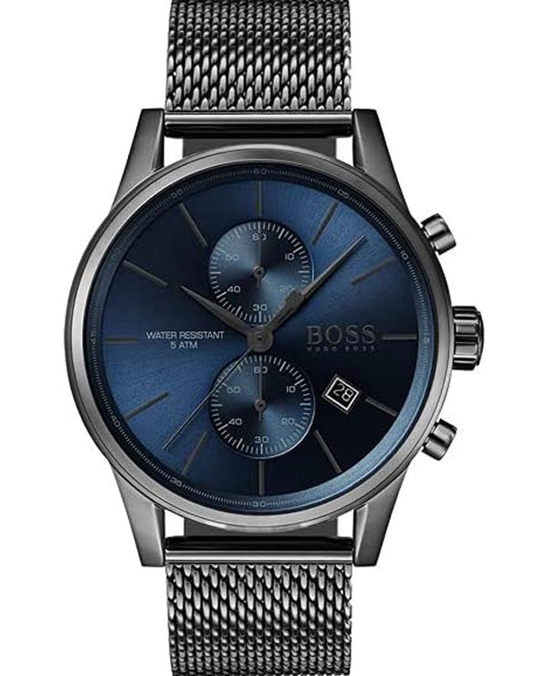 Hugo Boss Jet Chrongraph Blue Dial Gunmetal Grey Mesh Bracelet Watch for Men - 1513677