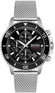 Hugo Boss Admiral Chronograph Black Dial Silver Mesh Bracelet Watch for Men - 1513904