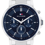 Tommy Hilfiger Tyson Chronograph Blue Dial Silver Steel Strap Watch For Men - 1710588