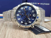 Tommy Hilfiger Trent Chronograph Blue Dial Silver Steel Strap Watch for Men - 1791053