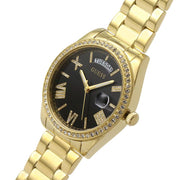 Guess Luna Diamonds Black Dial Gold Steel Strap Watch for Women - GW0307L2