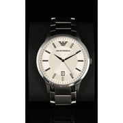 Emporio Armani Classic Quartz White Dial Silver Steel Strap Watch For Men - AR2430