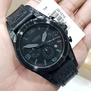 Fossil Nate Chronograph Black Dial Black Leather Strap Watch for Men - JR1510
